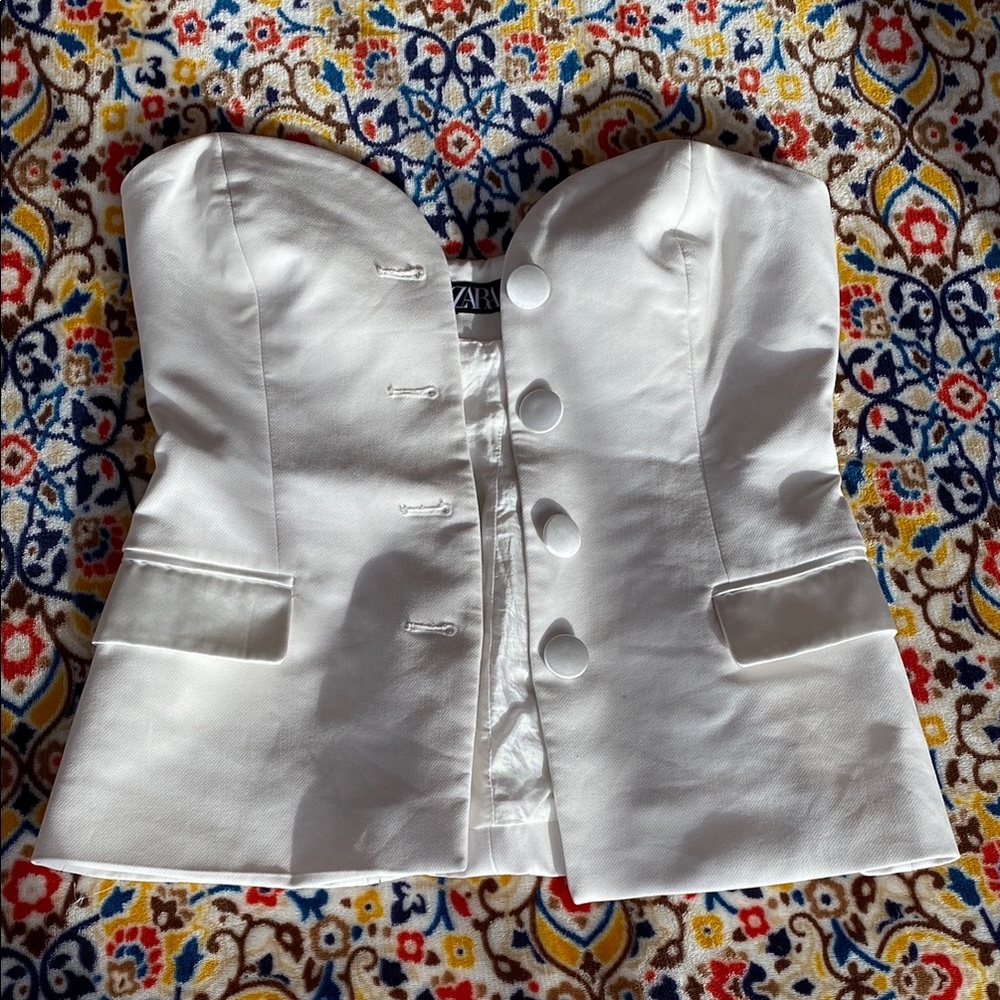 Zara Chic White Strapless Top S